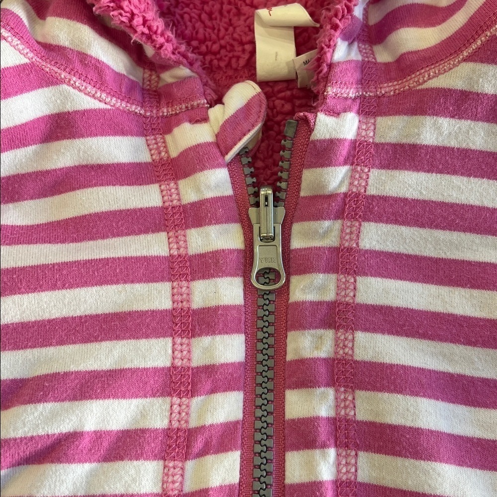 Hanna Anderson pink striped fleece lined bunting 18-24 months romper one piece - Picture 3 of 6